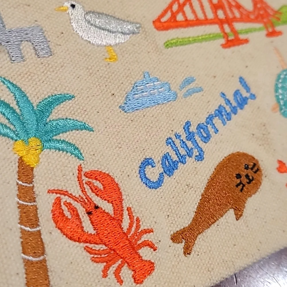 Anthropologie Canvas Embroidered San Francisco! Makeup Bag - NEW